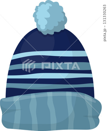 A cozy, striped knit hat with a fluffy pom-pom, perfect for keeping warm during winter days. 131330263
