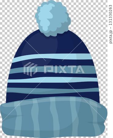 A cozy, striped knit hat with a fluffy pom-pom, perfect for keeping warm during winter days. 131330263