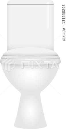 Clean, white toilet bowl with a closed lid in a simple illustration. Bathroom fixture and appliance. 131330298