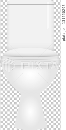 Clean, white toilet bowl with a closed lid in a simple illustration. Bathroom fixture and appliance. 131330298