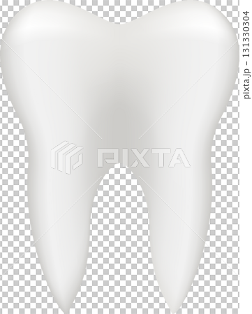 A shiny, healthy molar tooth presented with a white and smooth surface against a black background. 131330304