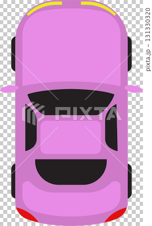 Overhead view of a pink compact vehicle with rounded features and simple design elements. Overhead view of a pink compact vehicle with rounded features and simple design elements. 131330320
