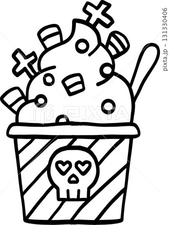 halloween illustration Spooky dessert with Halloween-themed toppings in doodle line style halloween illustration Spooky dessert with Halloween-themed toppings in doodle line style 131330406