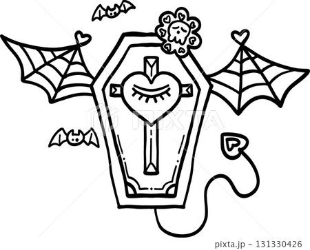 halloween illustration coffin with heart and spiderweb designs in doodle line style halloween illustration coffin with heart and spiderweb designs in doodle line style 131330426