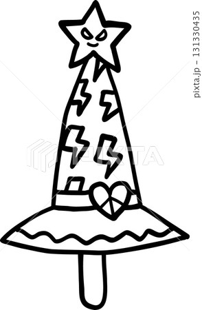 halloween illustration Whimsical purple wizard hat with star and heart. in doodle line style halloween illustration Whimsical purple wizard hat with star and heart. in doodle line style 131330435
