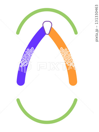 和風の着物の草履・履物のフレーム枠の素材イラスト　カラフル青と緑　白バックベクターpng透明 131330463