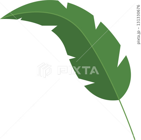 Stylized green leaf with jagged edges, showcasing nature's simplistic beauty. Organic design. 131330676