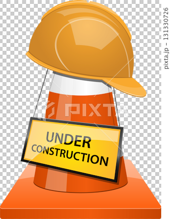 Construction site safety symbol featuring a hard hat, traffic cone, and under construction sign. Construction site safety symbol featuring a hard hat, traffic cone, and under construction sign. 131330726