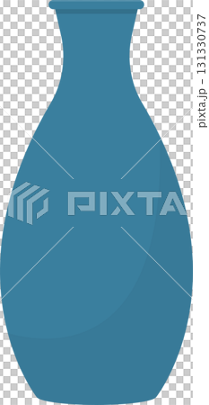 A simplistic illustration of a symmetrical blue vase with a curved body and narrow neck on black. 131330737