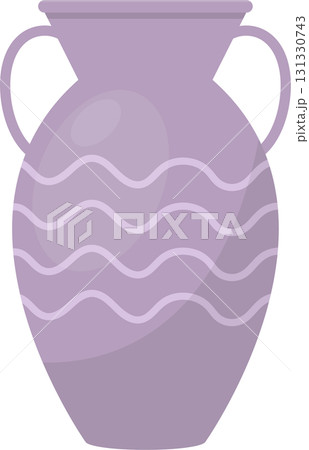 A purple vase with wavy horizontal lines and two handles, perfect for displaying flowers. 131330743