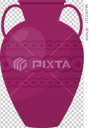 Elegant plum colored vase with two handles, circular pattern around the center of the vase. 131330746
