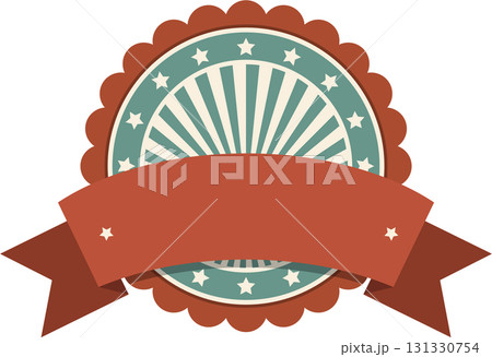 Retro badge with rays, stars, and a ribbon for adding personalized text and creative messages 131330754