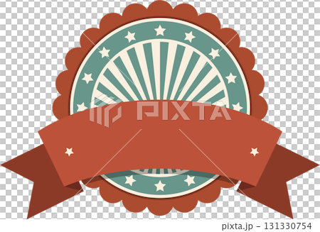 Retro badge with rays, stars, and a ribbon for adding personalized text and creative messages 131330754