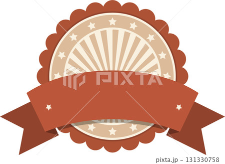 Vintage style seal or label with stars, sunburst pattern, scalloped edge, and blank banner. Vintage style seal or label with stars, sunburst pattern, scalloped edge, and blank banner. 131330758