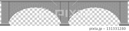 Stone arch bridge with dual arches, featuring grey stone construction and archways. Simple design. 131331280