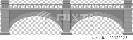 A gray stone bridge spans an unseen space, with a detailed balustrade and two visible arches. 131331284