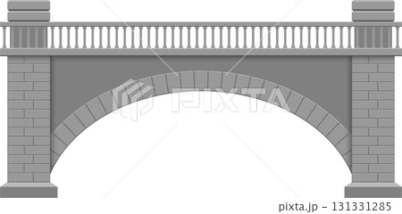 A gray stone bridge with an archway and railing, simple design and construction style. 131331285
