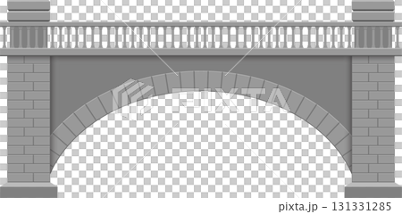 A gray stone bridge with an archway and railing, simple design and construction style. 131331285