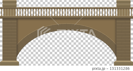 Stone bridge with arched span and balustrade railing, showcasing architectural design and construction. Stone bridge with arched span and balustrade railing, showcasing architectural design and construction. 131331286