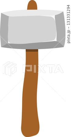 Illustration of a large sledgehammer tool with a gray head and brown wooden handle, cartoon style 131331294