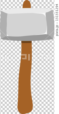 Illustration of a large sledgehammer tool with a gray head and brown wooden handle, cartoon style 131331294