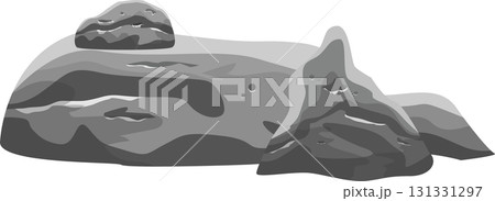 A large, gray rock formation with a smaller rock balanced on top, showcasing natural textures. 131331297