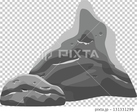 Illustration depicting several large rocks, rendered in various shades of gray, against a dark backdrop. Illustration depicting several large rocks, rendered in various shades of gray, against a dark backdrop. 131331299
