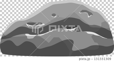 A multi-layered, grayscale rock formation with varying shades. The rock has a smooth texture. 131331309