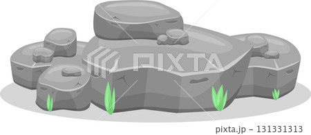 A cluster of grey rocks with grass sprouts create a natural, stony formation in the wild. 131331313