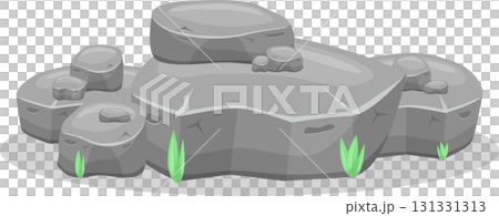 A cluster of grey rocks with grass sprouts create a natural, stony formation in the wild. 131331313