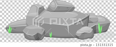 Pile of gray stones and grass illustration, depicting a natural rock formation scenery. 131331315
