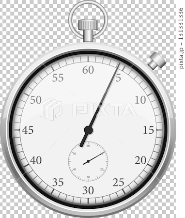 Silver-cased stopwatch with white face marking time, useful for measuring elapsed intervals. Silver-cased stopwatch with white face marking time, useful for measuring elapsed intervals. 131331336