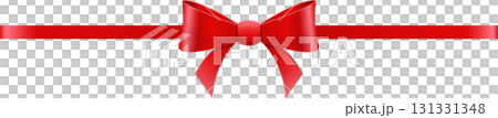 Bright red ribbon tied in a bow, perfect for wrapping gifts or adding festive decoration. 131331348