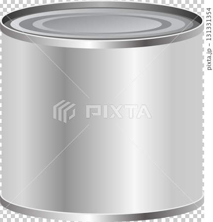 A silver colored can with a cylindrical shape. The can is closed, and reflects light. 131331354