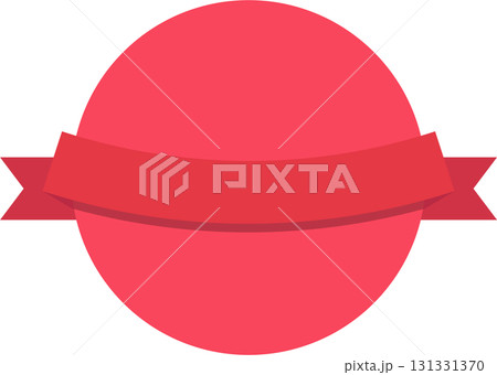 A flat design illustration features a red round badge emblem with a ribbon across the middle. A flat design illustration features a red round badge emblem with a ribbon across the middle. 131331370