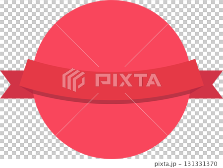 A flat design illustration features a red round badge emblem with a ribbon across the middle. A flat design illustration features a red round badge emblem with a ribbon across the middle. 131331370