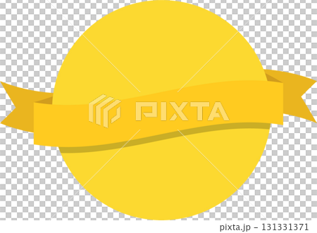 A golden yellow circle with a ribbon draped across the middle against a black background. A golden yellow circle with a ribbon draped across the middle against a black background. 131331371