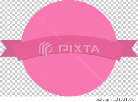 A pink circle with a matching banner stretching across it on a black background. A pink circle with a matching banner stretching across it on a black background. 131331376