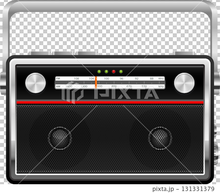 Retro-styled Portable Radio with Silver Trim, Knobs, and Speakers, for listening to music. Retro-styled Portable Radio with Silver Trim, Knobs, and Speakers, for listening to music. 131331379