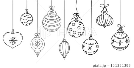 Christmas garland hanging balls, stars snowflakes sketch elements decorating for the Christmas and New Year. Design element, winter border, header  131331395