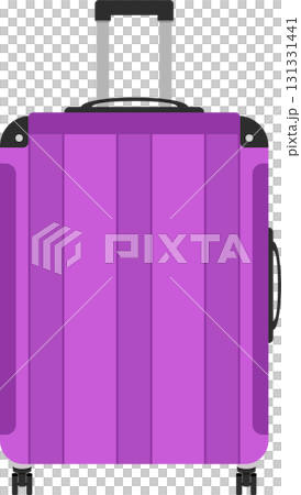 Upright purple suitcase with extended handle ready for travel, featuring rollers and smooth finish. 131331441