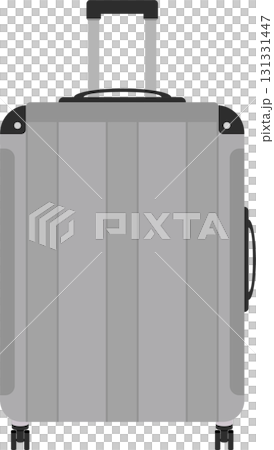 An illustration of a wheeled suitcase with a pull-out handle, in light grey colors on black. An illustration of a wheeled suitcase with a pull-out handle, in light grey colors on black. 131331447