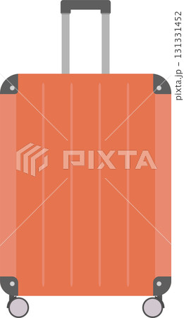 An orange suitcase with a silver retractable handle and wheels, ready for travel adventures. An orange suitcase with a silver retractable handle and wheels, ready for travel adventures. 131331452