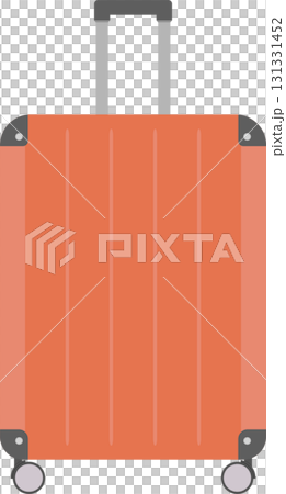 An orange suitcase with a silver retractable handle and wheels, ready for travel adventures. An orange suitcase with a silver retractable handle and wheels, ready for travel adventures. 131331452