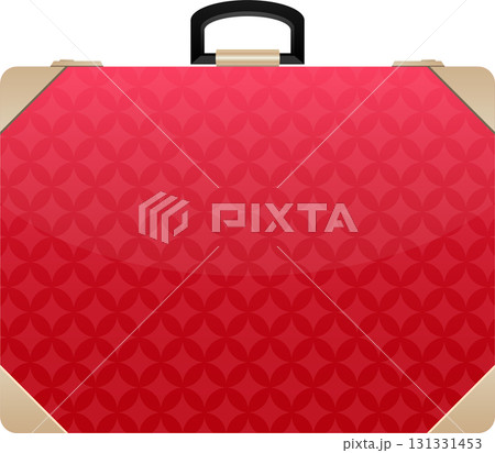 Elegant, patterned red suitcase for business trip or vacation, with dark handle and shiny surface Elegant, patterned red suitcase for business trip or vacation, with dark handle and shiny surface 131331453