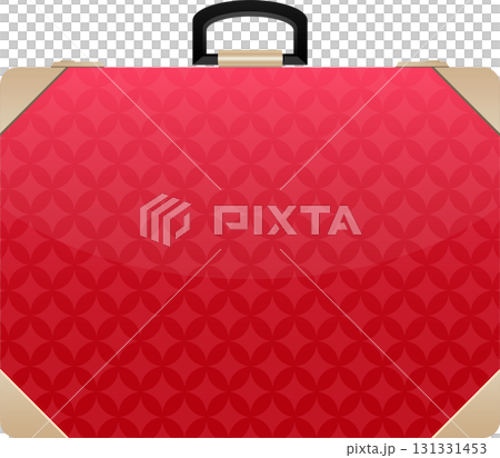 Elegant, patterned red suitcase for business trip or vacation, with dark handle and shiny surface Elegant, patterned red suitcase for business trip or vacation, with dark handle and shiny surface 131331453