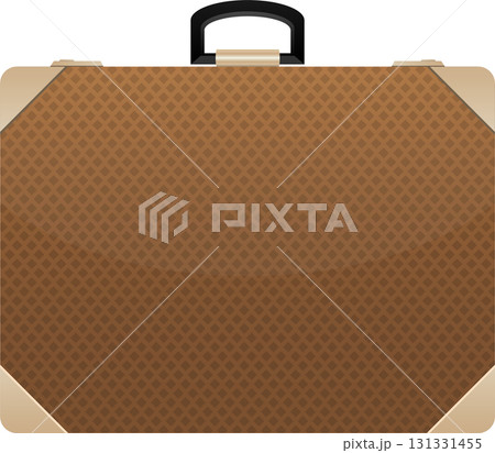 Classic brown suitcase with textured surface, metal corners, and a black handle, ready for travel. 131331455