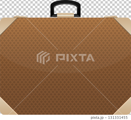 Classic brown suitcase with textured surface, metal corners, and a black handle, ready for travel. 131331455