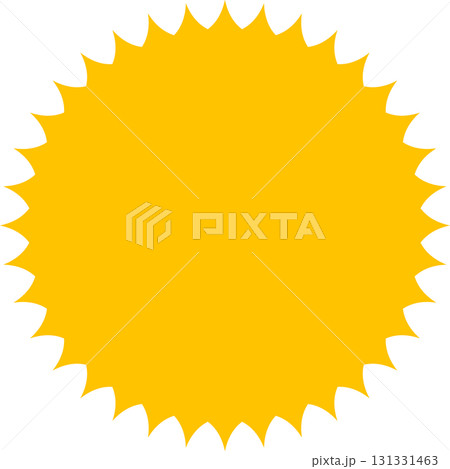 Golden sunburst with multiple pointed edges set against a dark background with vibrant yellow color. 131331463