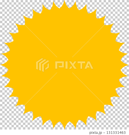 Golden sunburst with multiple pointed edges set against a dark background with vibrant yellow color. 131331463